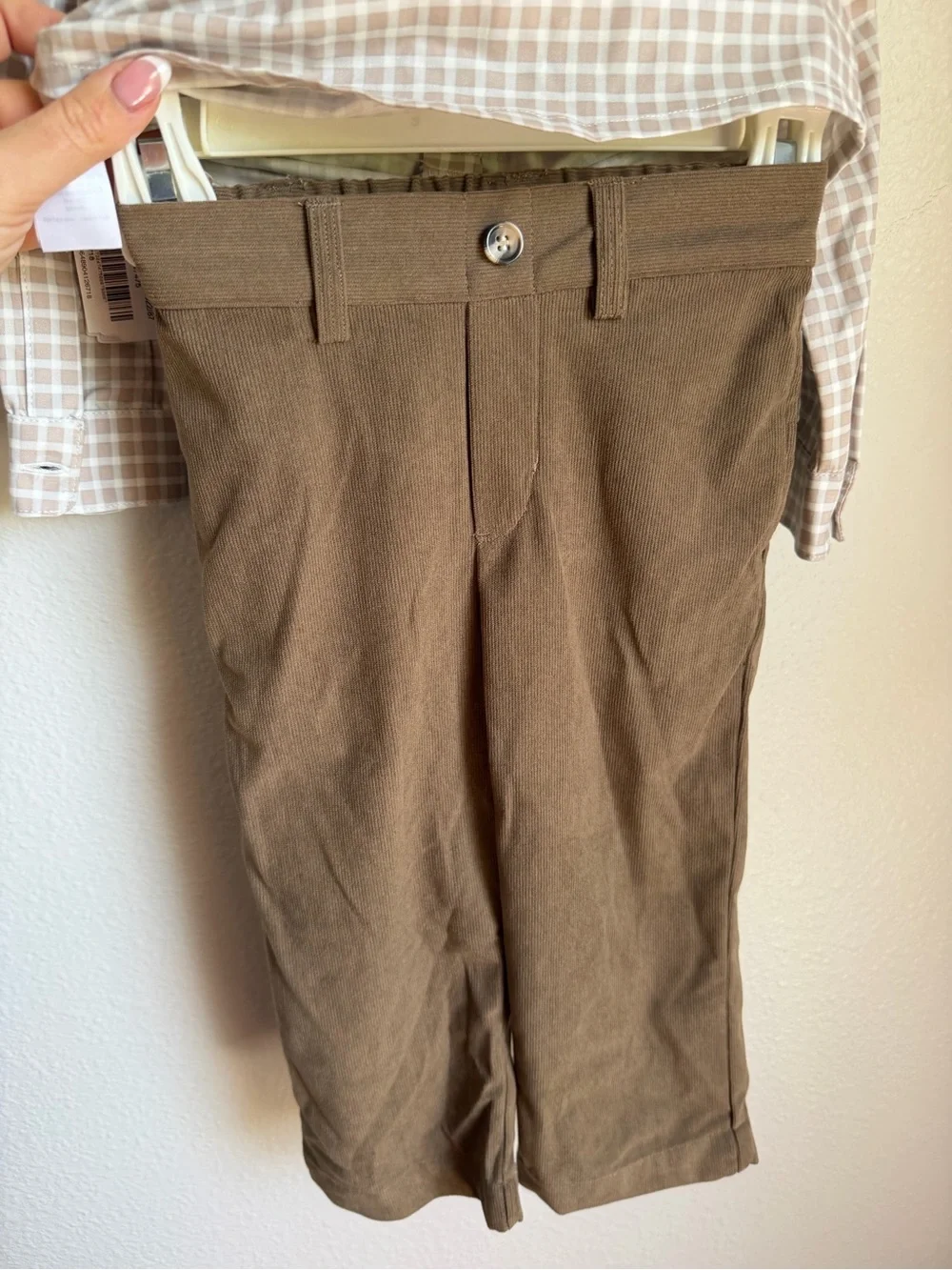 Edgehill Collection Little Boys Check Mandarin Collar Long Sleeve Shirt and Pant